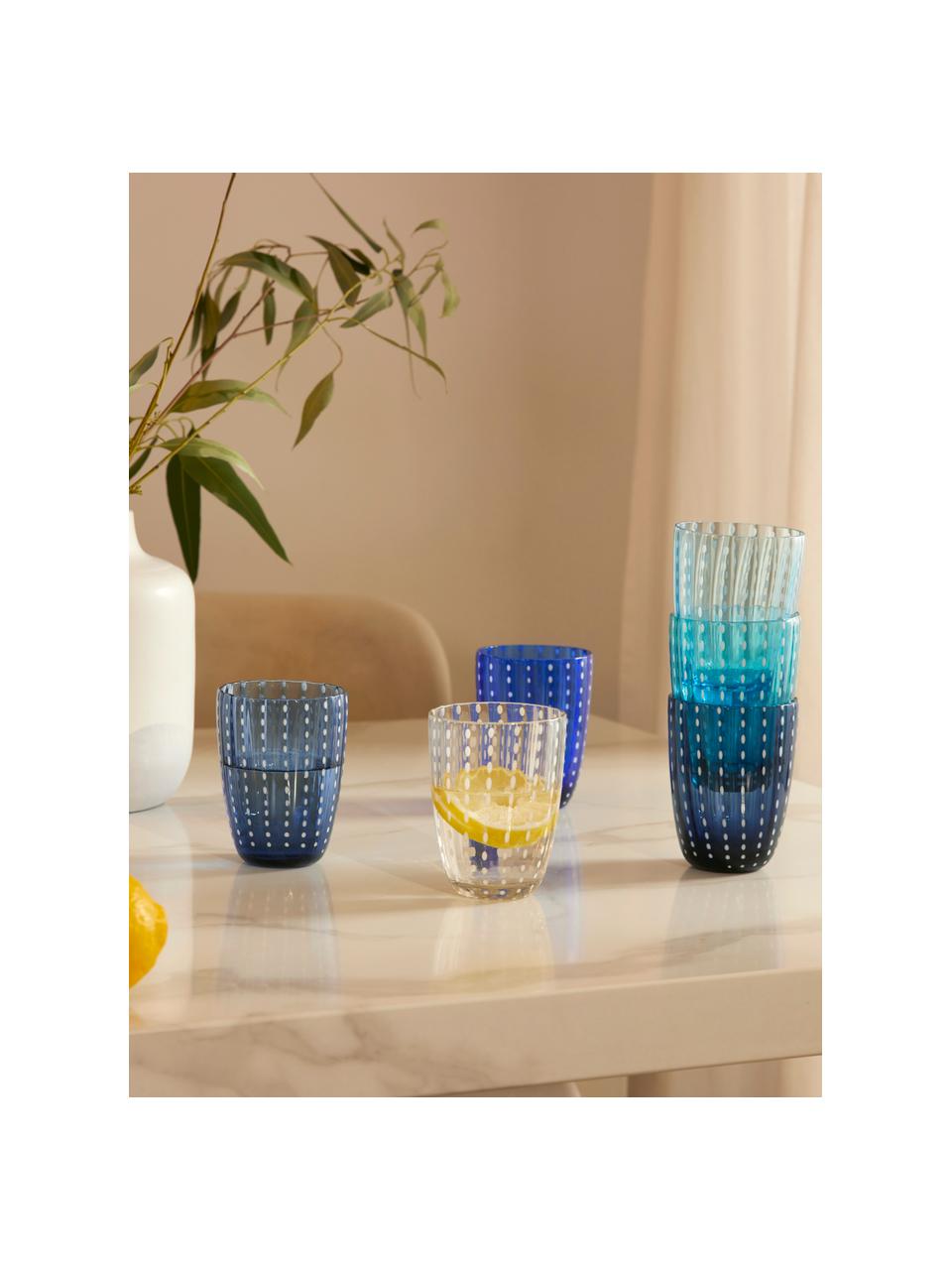 Wassergläser Kalahari, 6er-Set, Glas, Blau- und Türkistöne, transparent, Ø 9 x H 11 cm, 300 ml