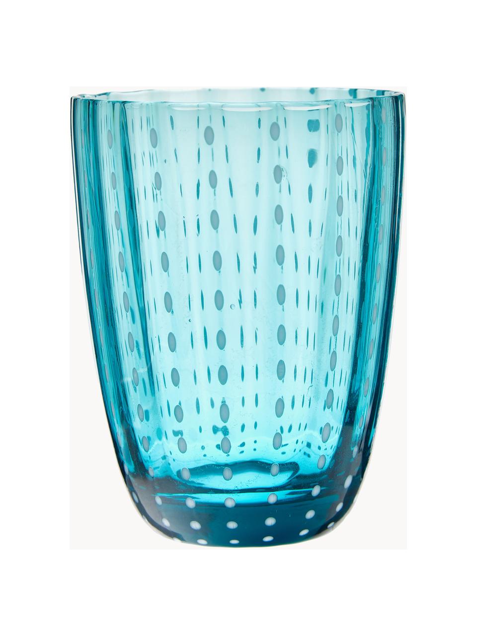 Waterglazen Kalahari, set van 6, Glas, Blauw- en turquoise tinten, transparant, Ø 9 x H 11 cm, 300 ml