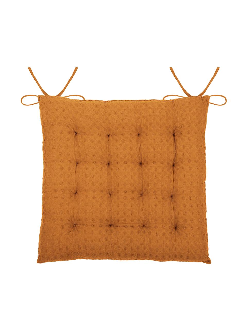 Waffelpiqué stoelkussen Gopher in mosterdgeel, Bekleding: 100% katoen, Mosterdgeel, 40 x 40 cm