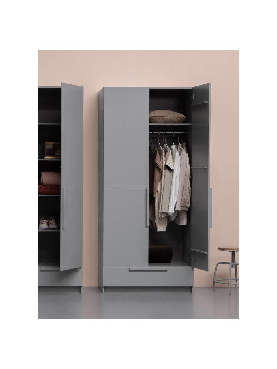 Armoire grise 2 portes Pure, Bois de pin, enduit, Gris, larg. 95 x haut. 215 cm