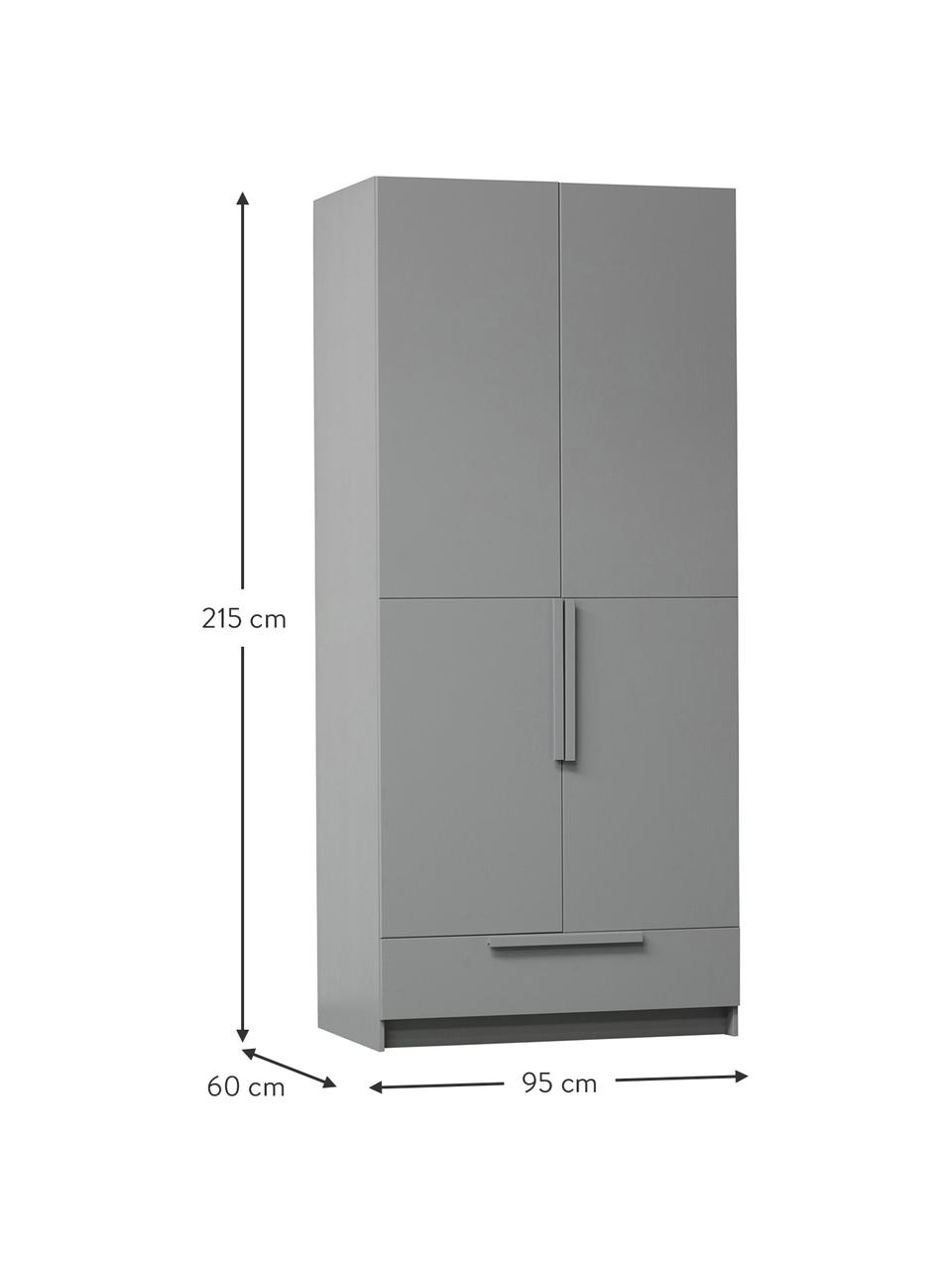 Kleiderschrank Pure in Grau, 2-türig, Kiefernholz, beschichtet, Grau, B 95 x H 215 cm