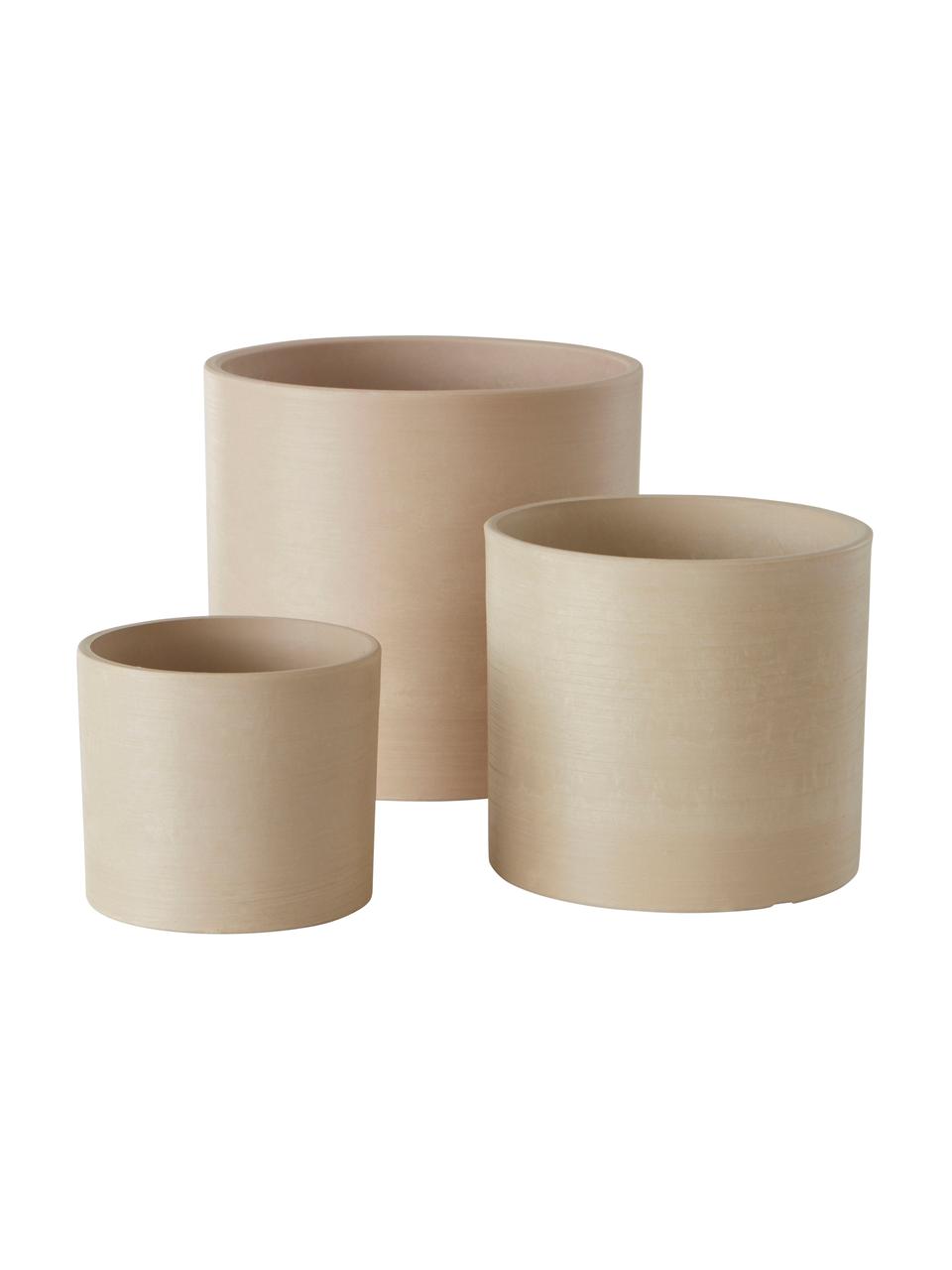 Plantenpottenset Abby in beige, 3-delig, Gerecycled steenpoeder, plastic, houtvezel, Beige, Set met verschillende formaten