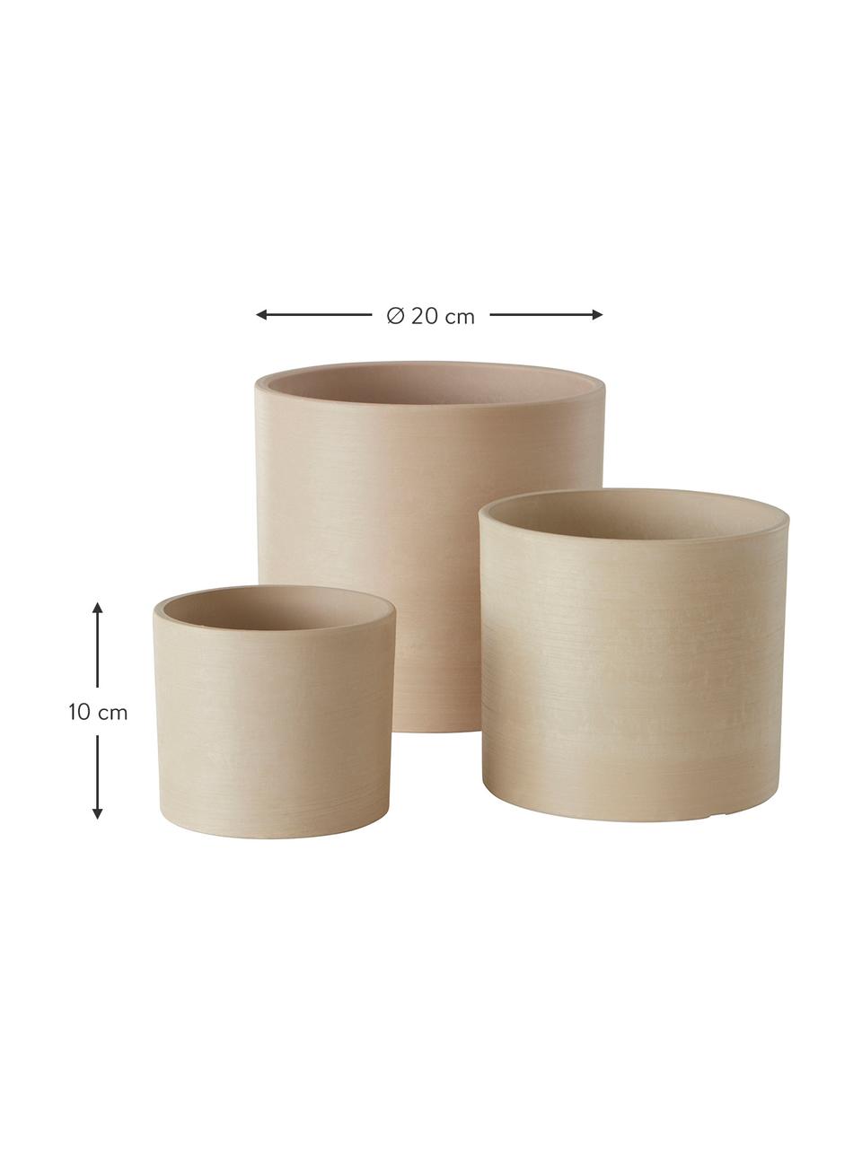 Ensemble de cache-pots beige Abby, 3 élém., Poudre de roche recyclée, plastique, fibres de bois, Beige, Lot de différentes tailles