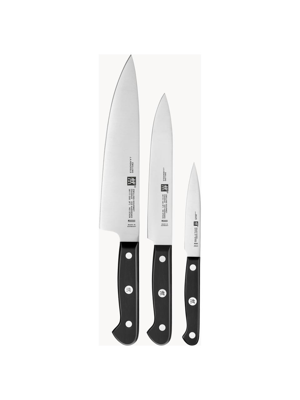Set de cuchillos Gourmet, 3 uds., Cuchillo: acero inoxidable, Plateado, Set de diferentes tamaños