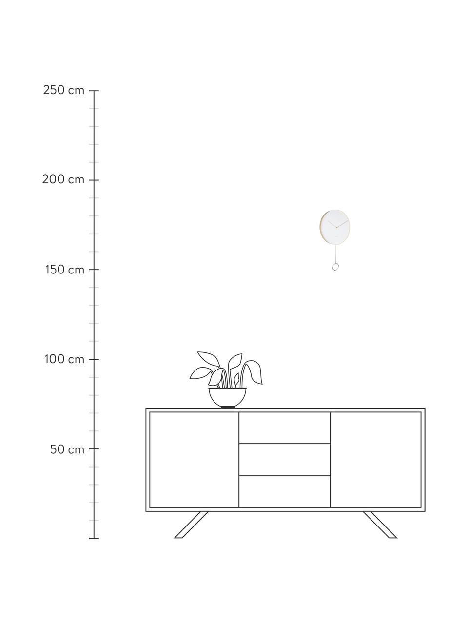 Nástenné hodiny Pendulum, Biela, mosadzné odtiene