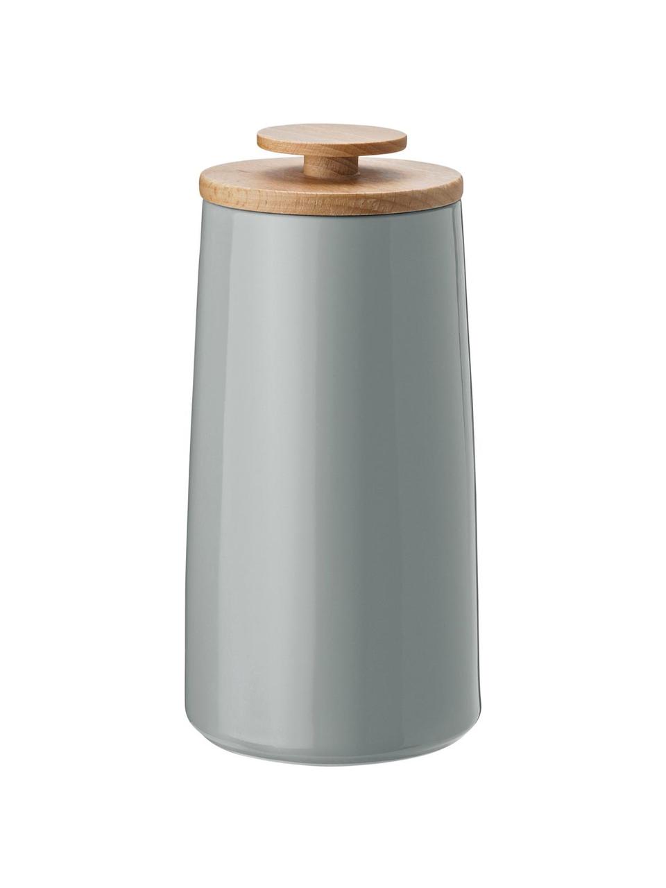 Barattolo Emma alt. 20 cm, Contenitore: gres, smaltato, Coperchio: legno di faggio, Grigio, legno di faggio, Capacità 300 g