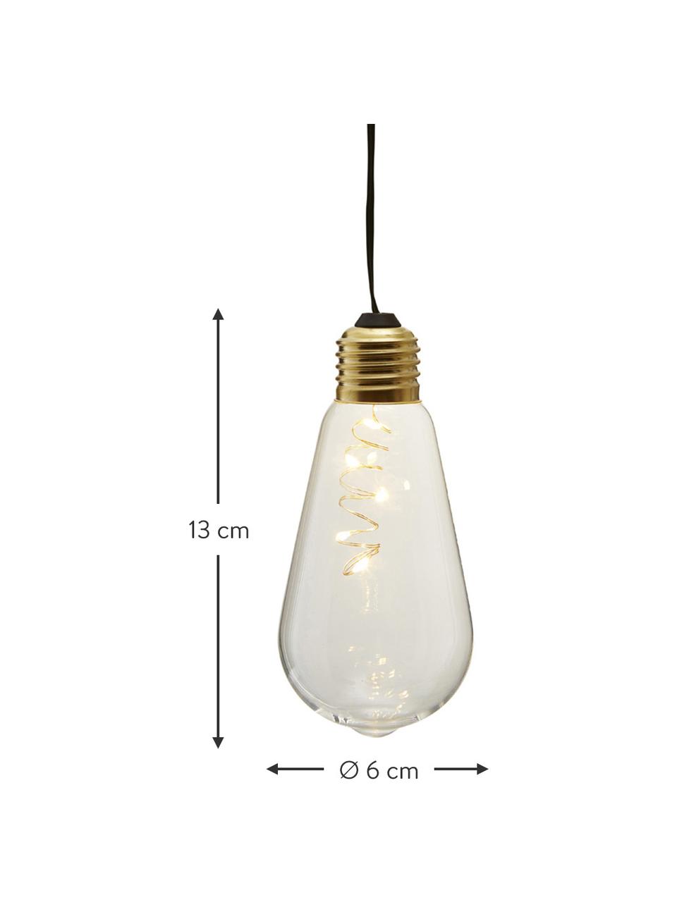 Decoratieve LED lampen Glow, 2 stuks, Lampenkap: glas, Fitting: gecoat metaal, Messingkleur, transparant, Ø 6 x H 13 cm