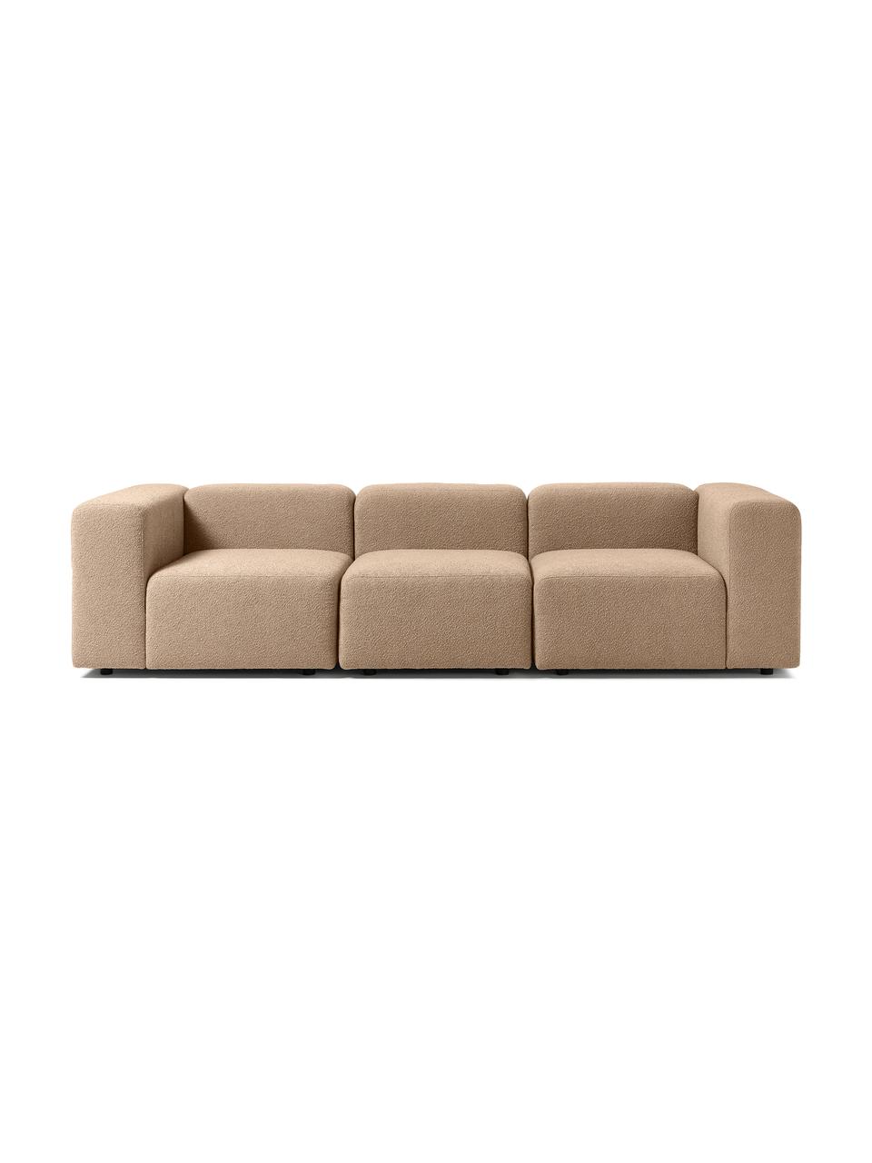 Divano componibile 4 posti in bouclé Lena, Rivestimento: bouclé (93% poliestere, 6, Rivestimento: cuscino in schiuma con an, Struttura: legno di pino, compensato, Piedini: plastica, Bouclé color sabbia, Larg. 284 x Prof. 106 cm