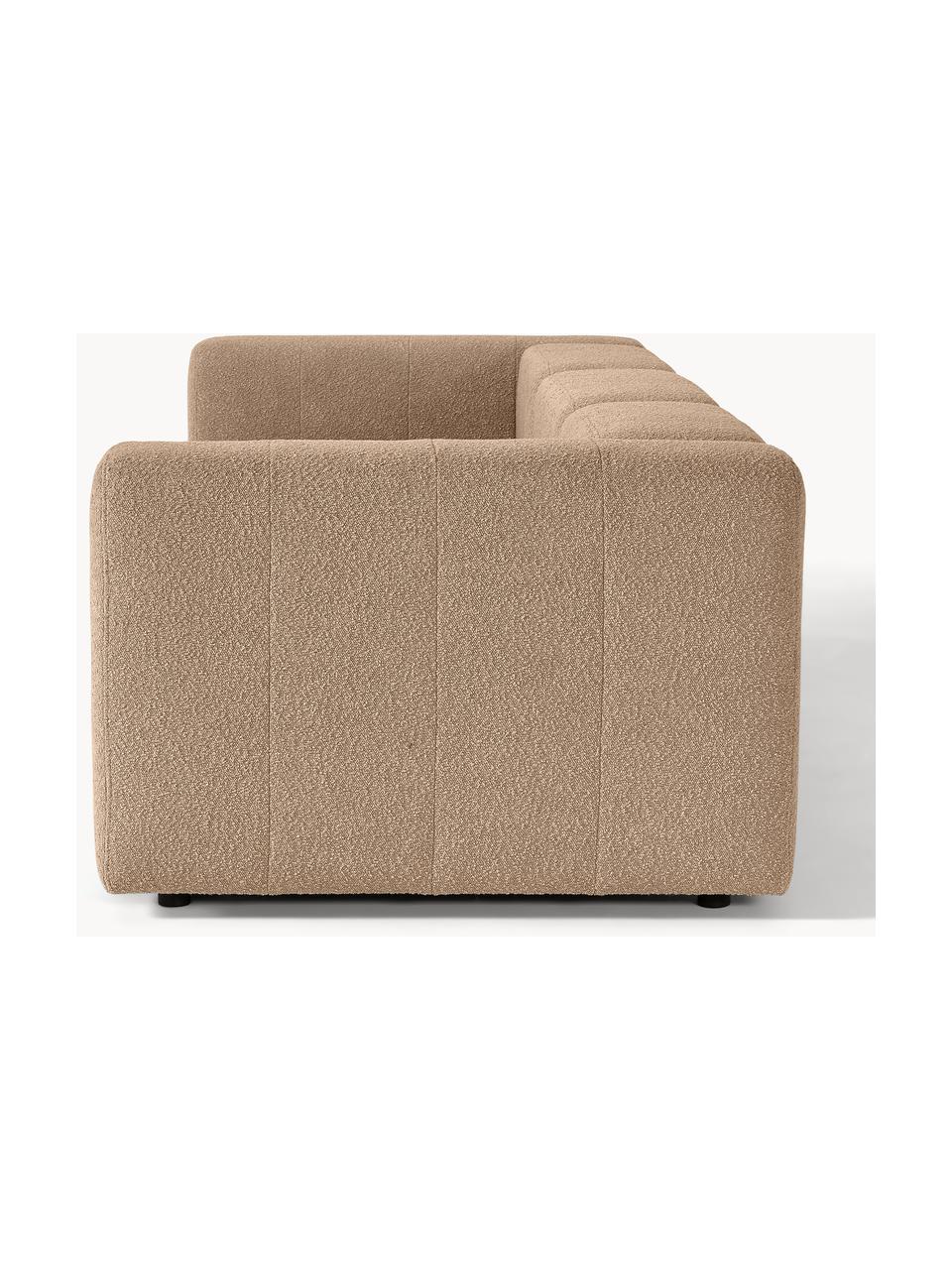 Sofá modular bouclé Lena (4 plazas), Tapizado: Bouclé (93% poliéster, 6%, Estructura: madera de pino, contracha, Patas: plástico, Bouclé marrón claro, An 284 x F 106 cm