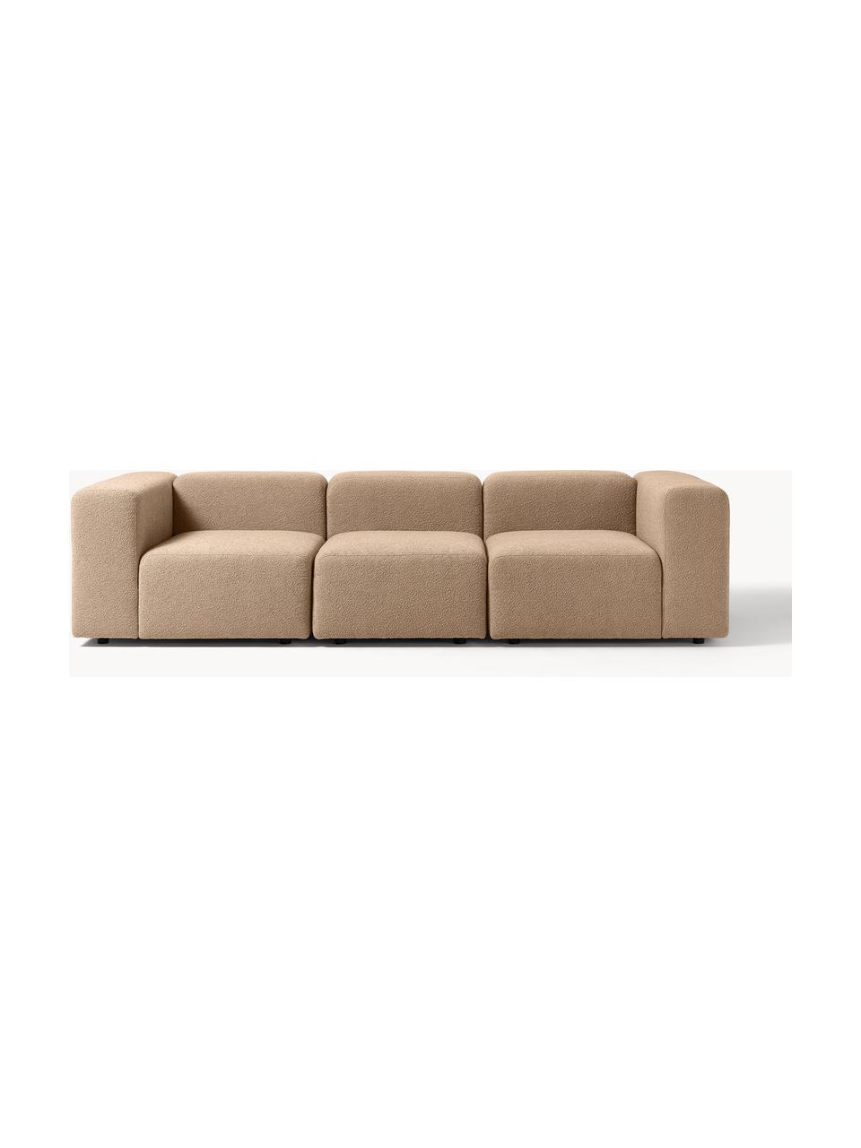 Sofa modułowa bouclé Lena (4-osobowa), Tapicerka: bouclé (93% poliester, 6%, Stelaż: drewno sosnowe, sklejka, , Nogi: tworzywo sztuczne, Jasny brązowy bouclé, S 284 x G 106 cm