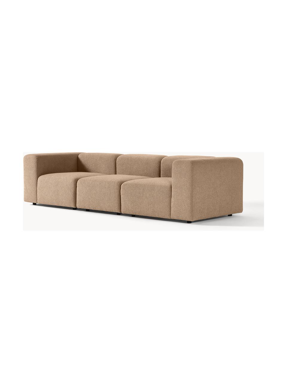 Divano componibile 4 posti in bouclé Lena, Rivestimento: bouclé (93% poliestere, 6, Struttura: legno di pino, compensato, Piedini: plastica, Bouclé marrone chiaro, Larg. 284 x Prof. 106 cm