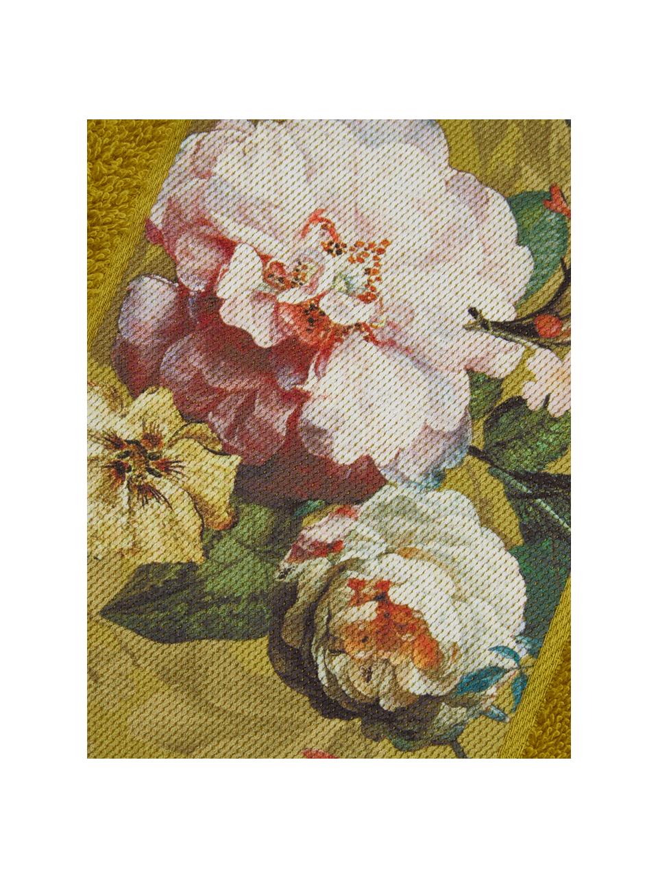 Handdoek Fleur in verschillende formaten, met bloemenrand, 97% katoen 3% polyester, Mosterdgeel, multicolour, Handdoek, B 60 x L 100 cm