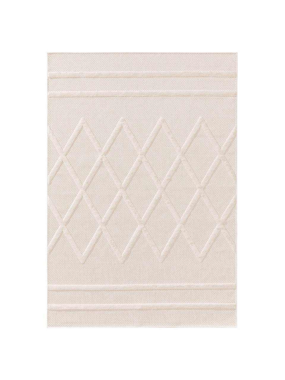 Tappeto fatto a mano da interno-esterno con effetto alto-basso Bonte, 100% polipropilene, Bianco crema, Larg. 120 x Lung. 170 cm (taglia S)