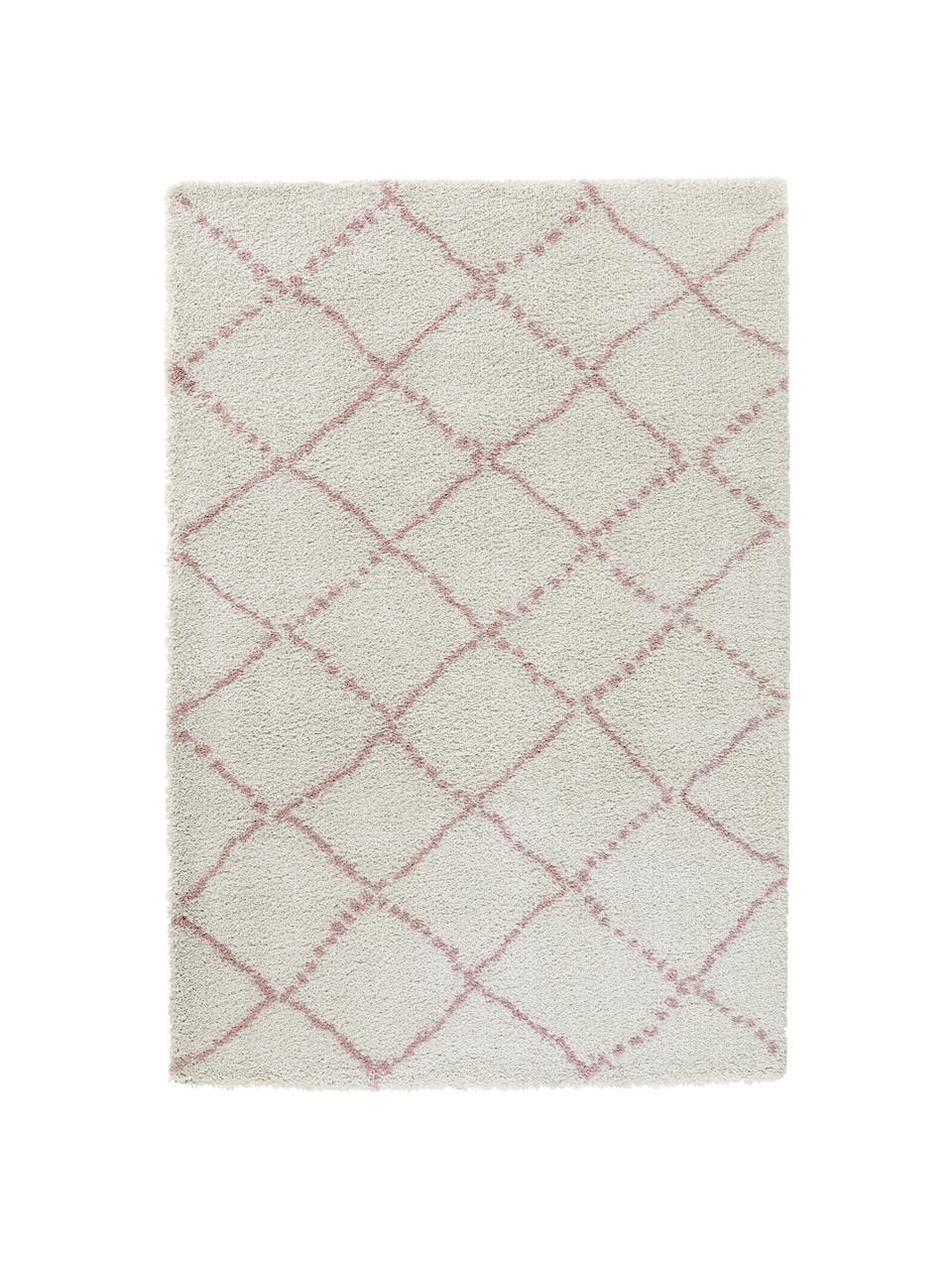 Flauschiger Hochflor-Teppich Hash in Rosa/Creme, Flor: 100% Polypropylen, Cremefarben, Rosa, B 80 x L 150 cm (Grösse XS)