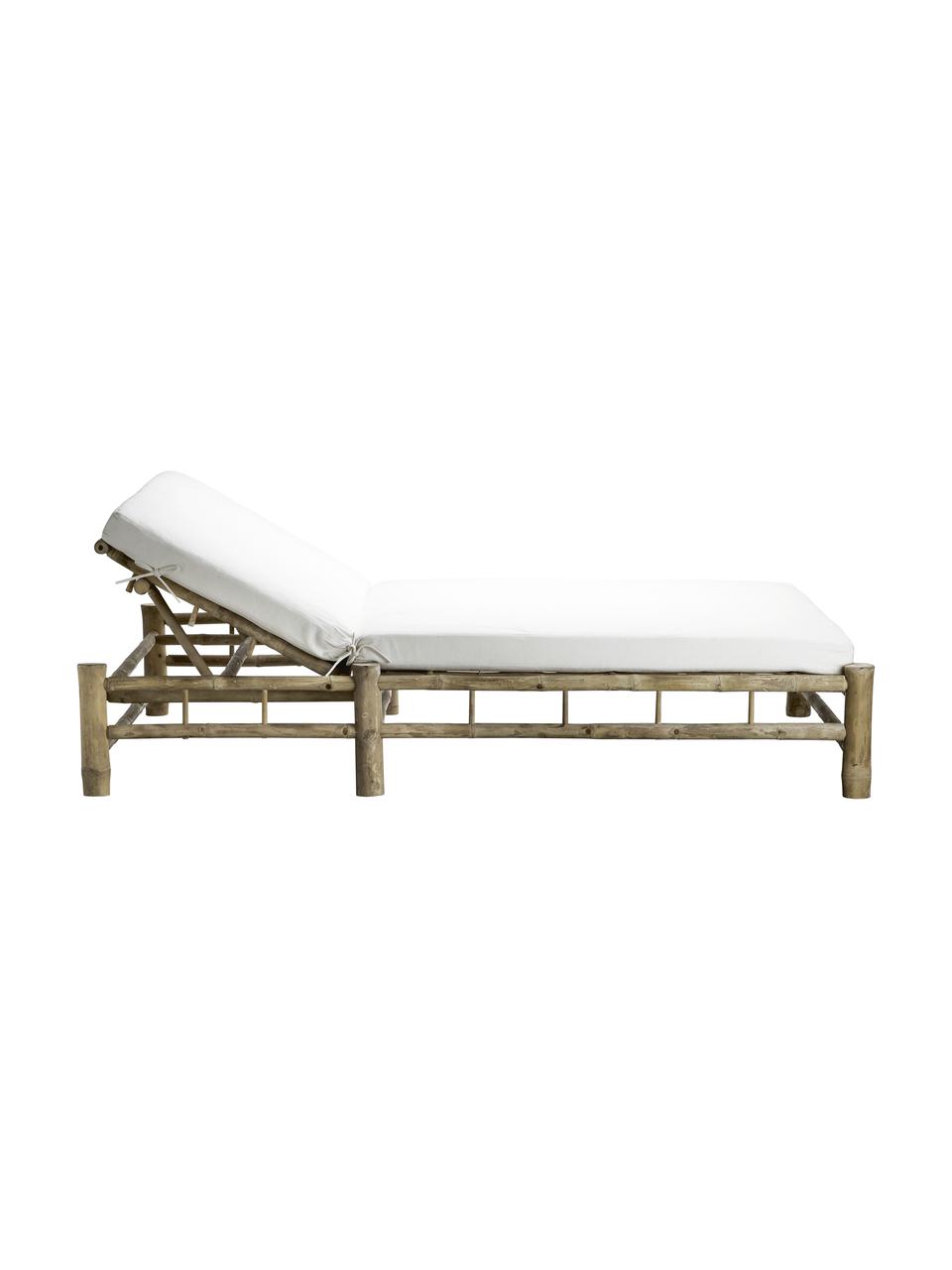 Leżak ogrodowy XL z drewna bambusowego Bambed, Stelaż: drewno bambusowe, Tapicerka: 100% bawełna, Biały, brązowy, S 150 x D 210 cm