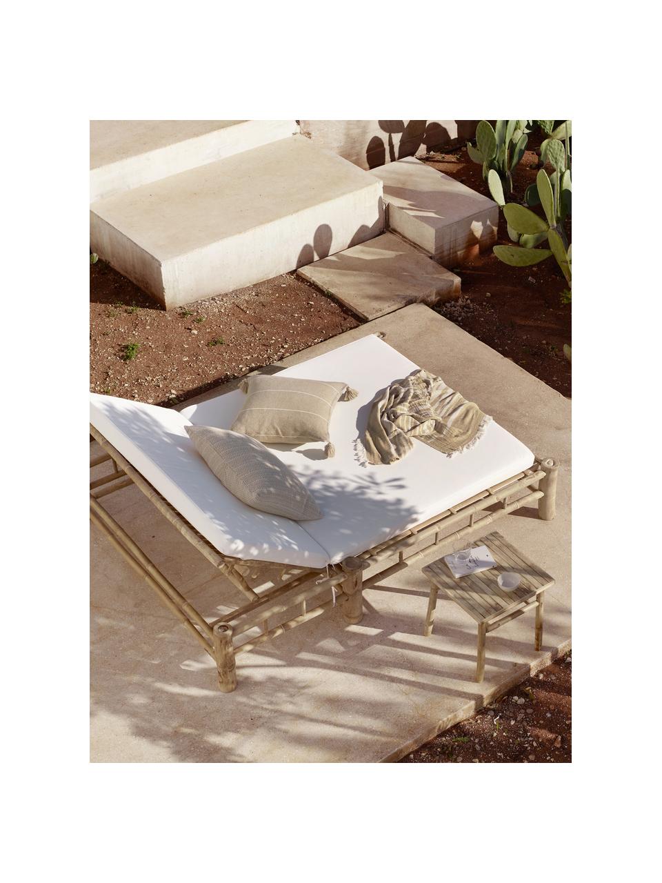 Bain de soleil en bambou XL avec matelas rembourré Bambed, Blanc, brun