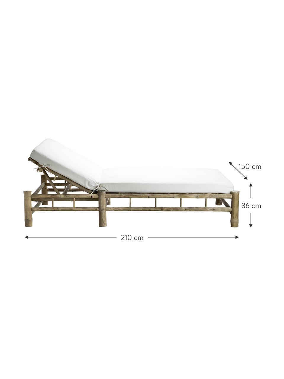 Bain de soleil en bambou XL avec matelas rembourré Bambed, Blanc, brun