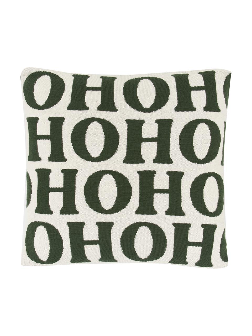 Housse de coussin 45x45 vert tricot Ho ho ho, 100 % coton, Crème, vert foncé, larg. 45 x long. 45 cm