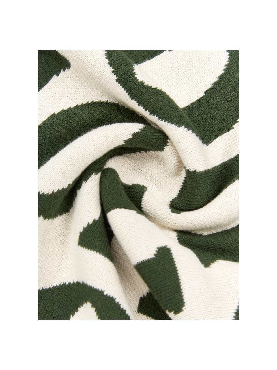 Federa arredo a maglia color crema/verde Ho ho ho, 100% cotone, Crema, verde scuro, Larg. 45 x Lung. 45 cm