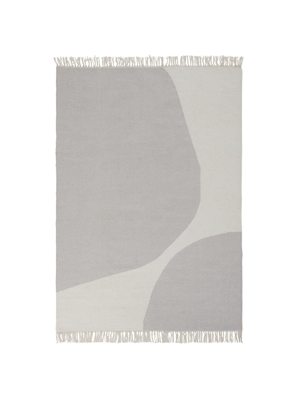 Ručně tkaný vlněný koberec s abstraktním vzorem Stones, Tlumeně bílá, béžová