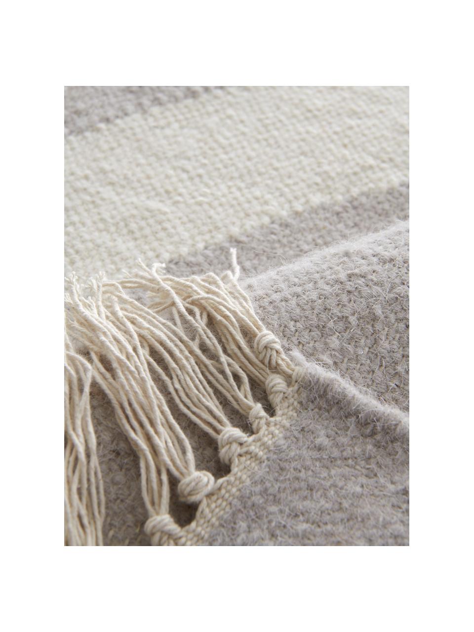 Ręcznie tkany dywan kilim Stones, 81% wełna, 19% bawełna
Włókna dywanów wełnianych mogą nieznacznie rozluźniać się w pierwszych tygodniach użytkowania, co ustępuje po pewnym czasie, Złamana biel, beżowy, S 160 x D 230 cm (Rozmiar M)