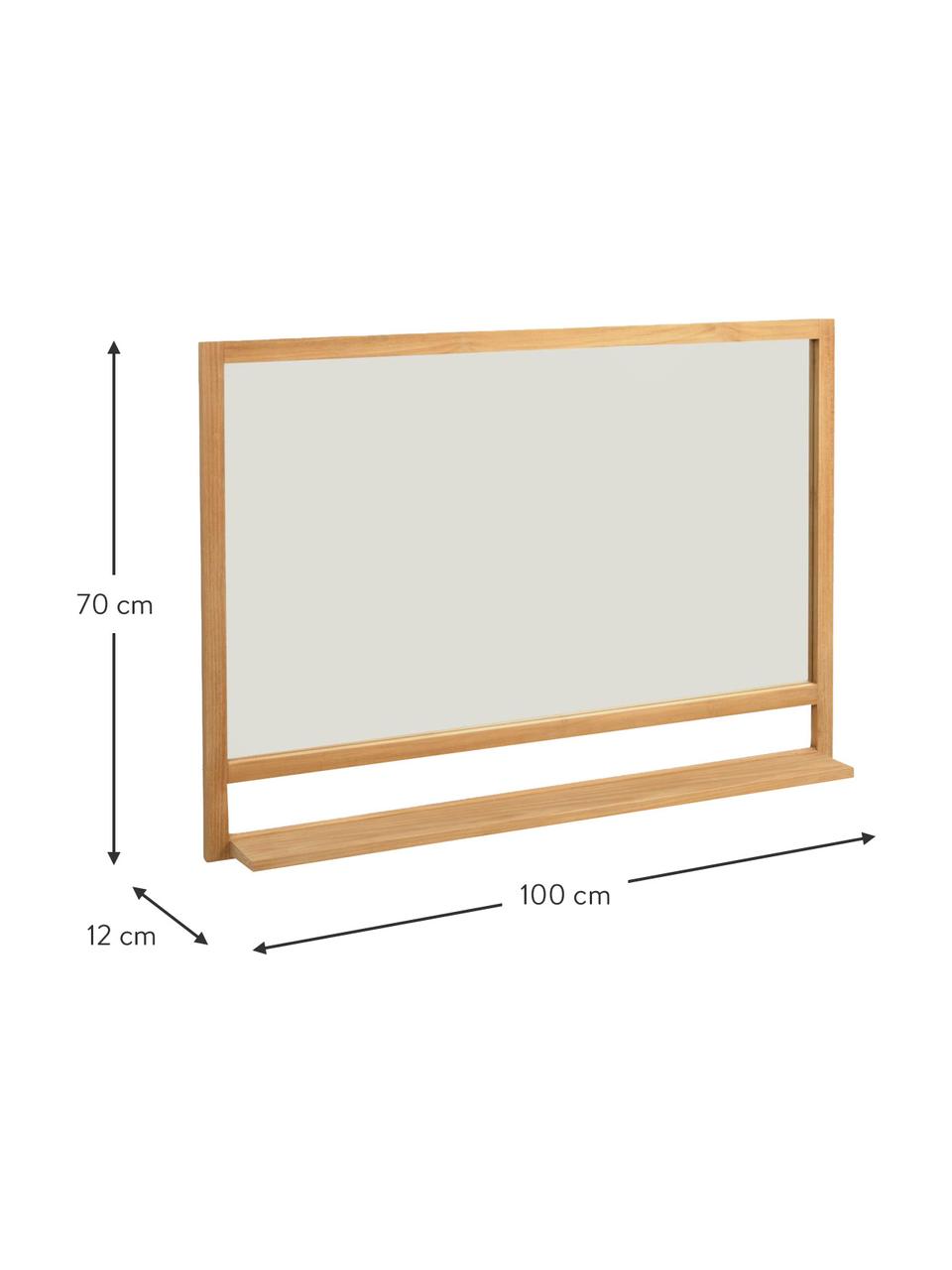Miroir mural avec cadre et tablette en teck Taciana, Bois de teck, larg. 100 x haut. 70 cm