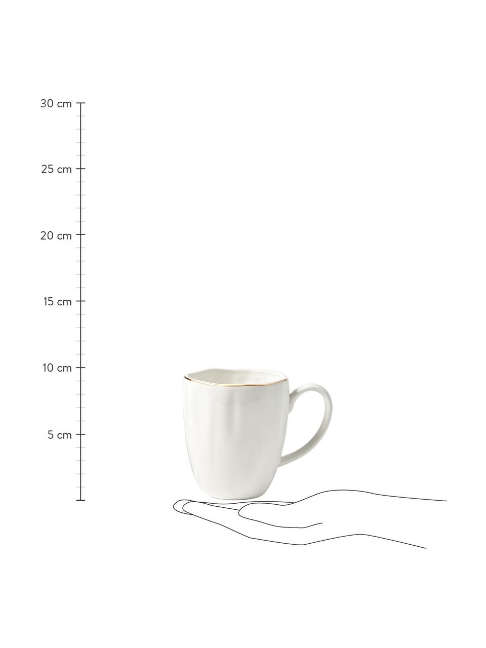 Tasses à thé en porcelaine Sali, 2 pièces, Porcelaine, Blanc avec bord doré, Ø 9 x haut. 10 cm