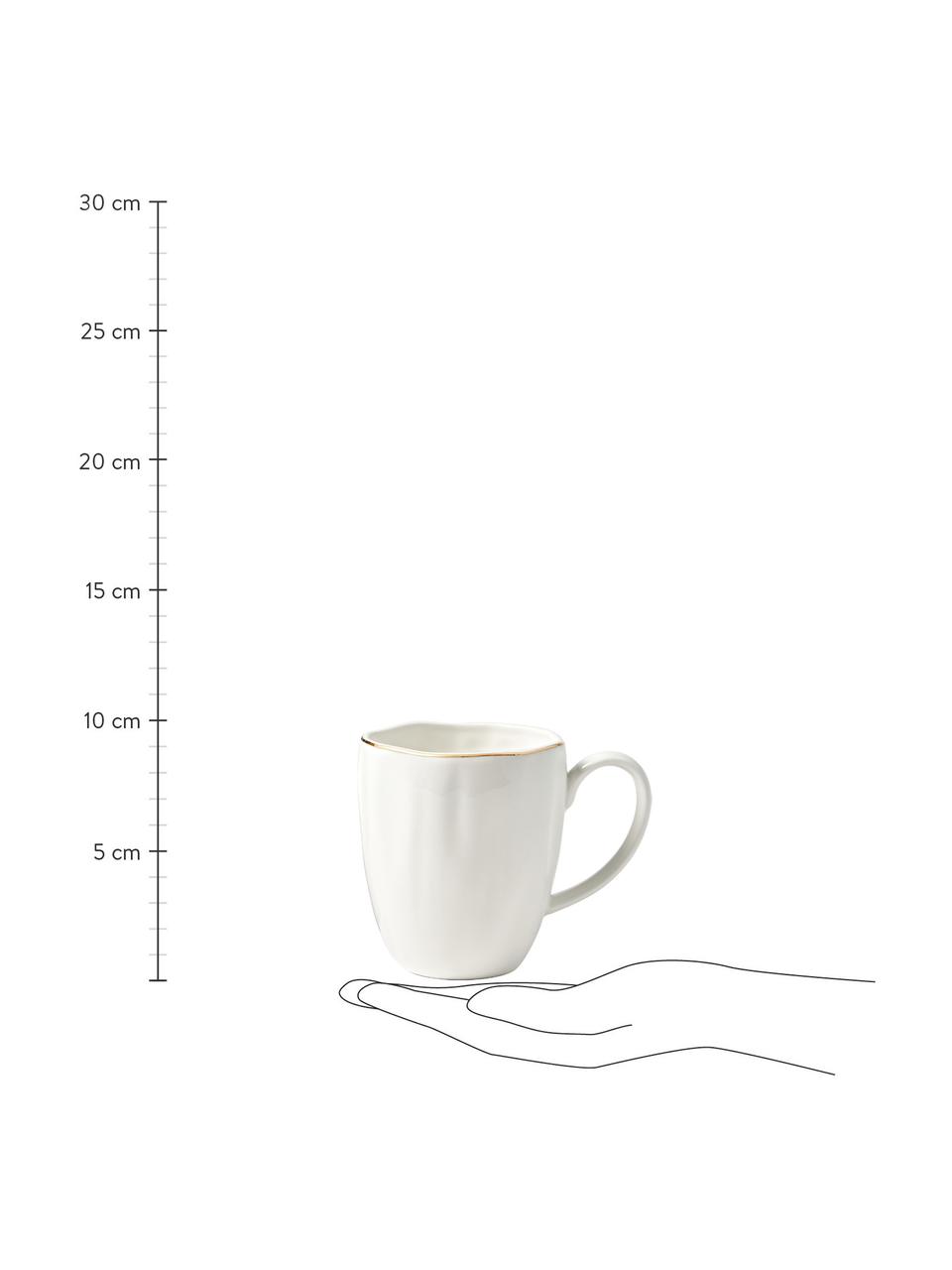 Tazza con rilievo Sali 2 pz, Porcellana, Bianco con bordo oro, Ø 9 x Alt. 10 cm