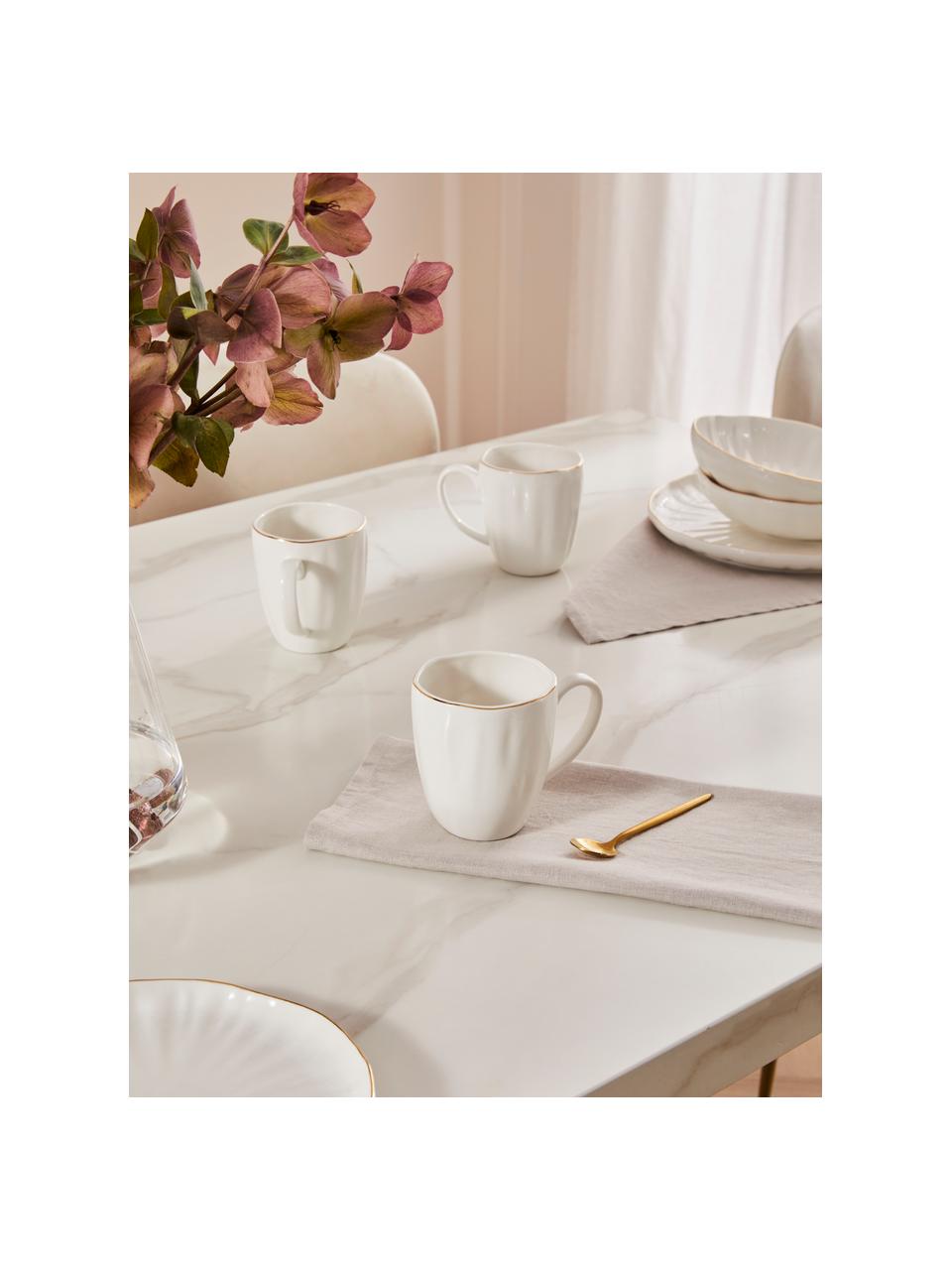 Tasse Sali aus Porzellan mit Relief, 2 Stück, Porzellan, Weiß mit Goldrand, Ø 9 x H 10 cm