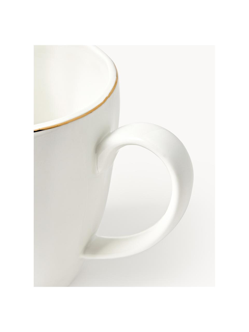 Tasses à thé en porcelaine Sali, 2 pièces, Porcelaine, émaillée, Blanc avec bordure dorée, Ø 9 x haut. 10 cm, 350 ml