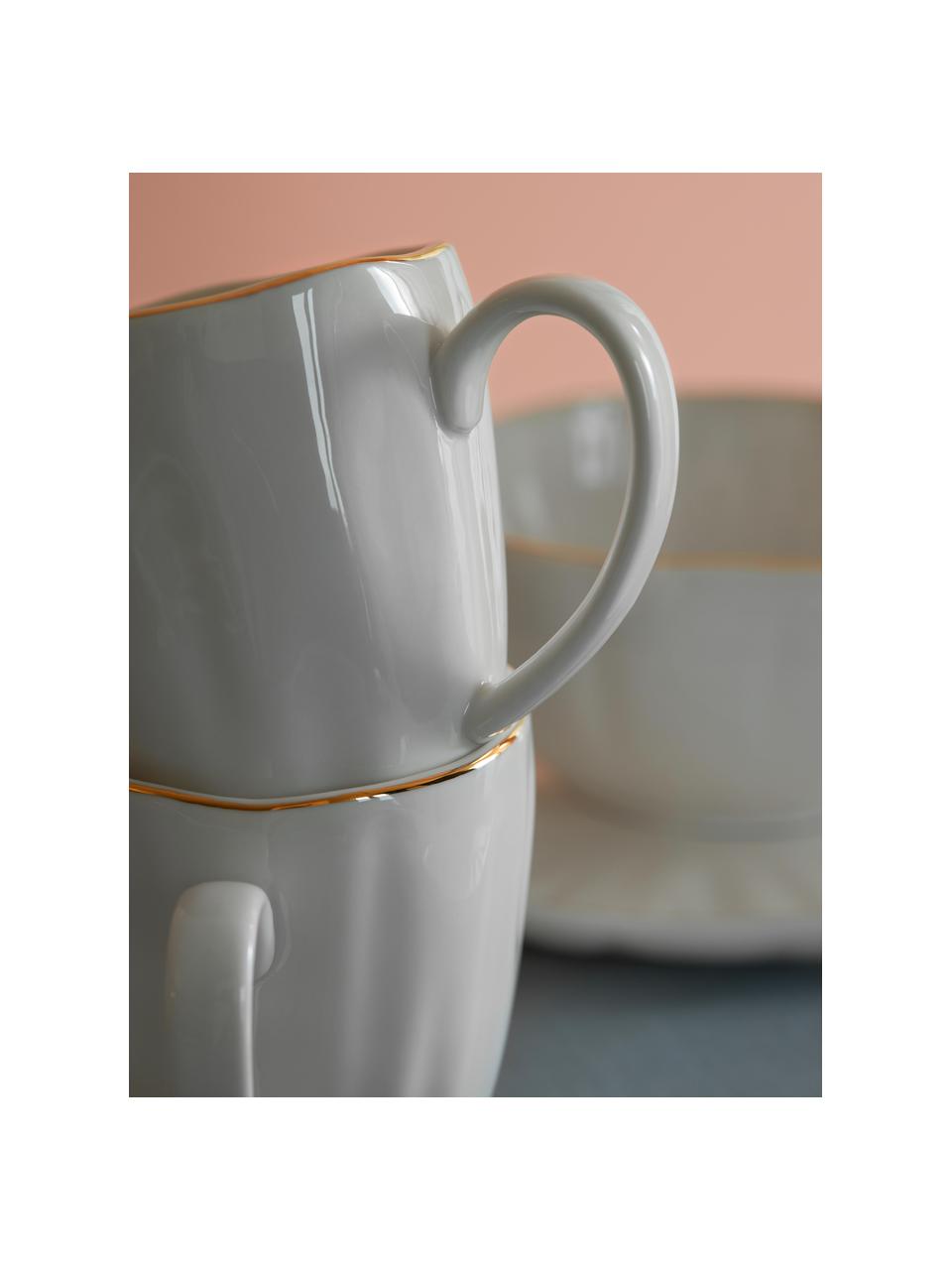 Tasses à thé en porcelaine Sali, 2 pièces, Porcelaine, émaillée, Blanc avec bordure dorée, Ø 9 x haut. 10 cm, 350 ml