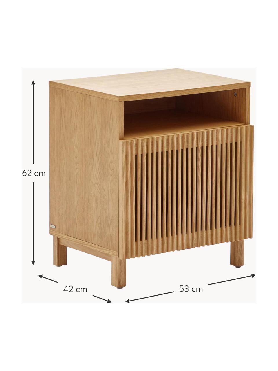 Nachttisch Beyla aus Eichenholz, Front: Schichtholz, Eichenholz, Korpus: Mitteldichte Holzfaserpla, Eichenholz, B 53 x H 62 cm