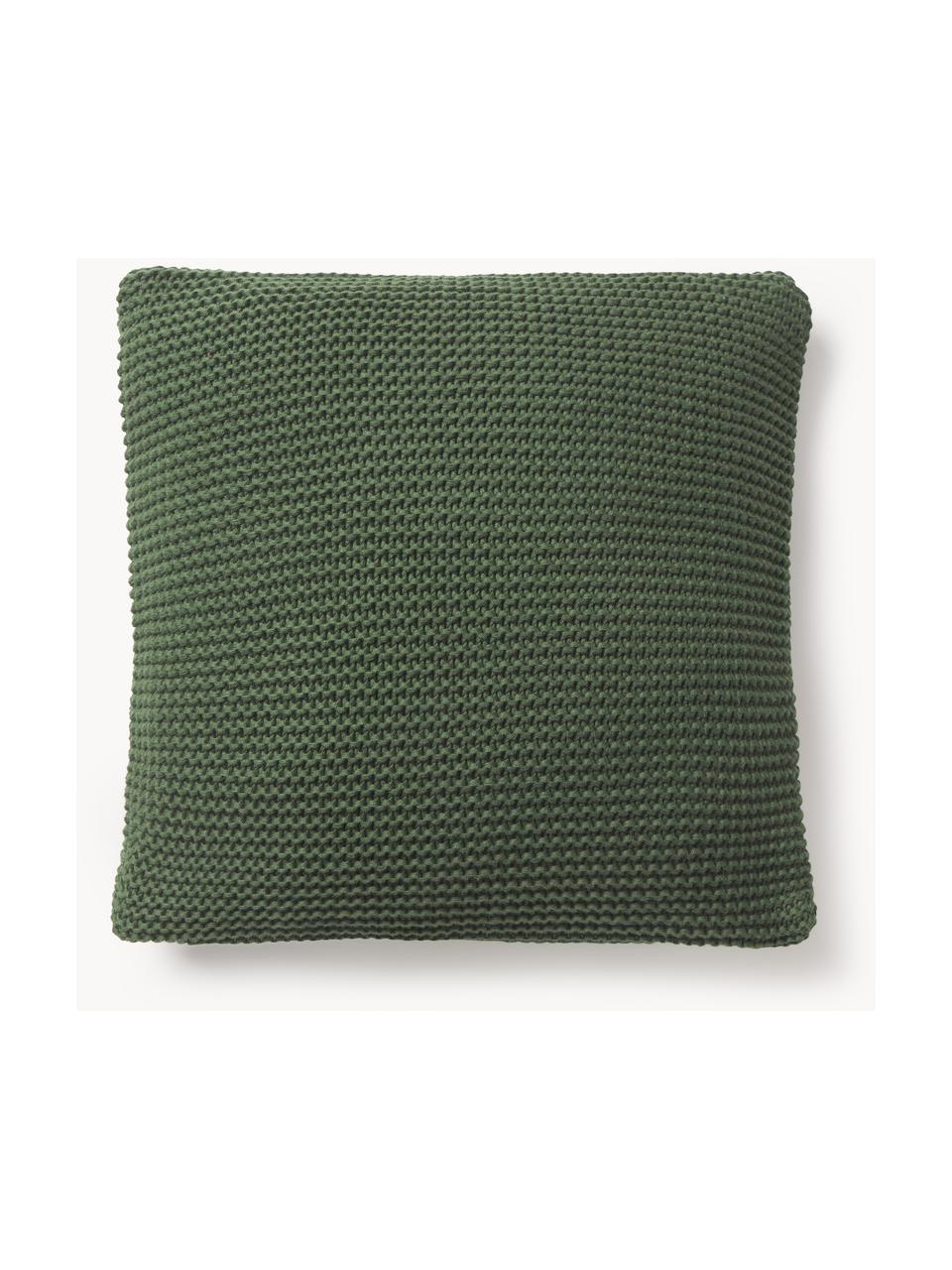 Housse de coussin en tricot de coton bio Adalyn, 100 % coton bio, certifié GOTS, Vert foncé, larg. 40 x long. 40 cm