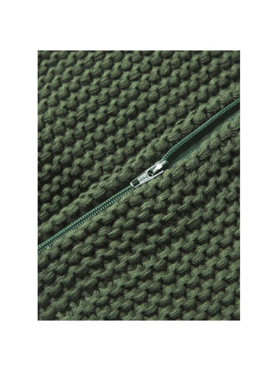 Housse de coussin en tricot de coton bio Adalyn, 100 % coton bio, certifié GOTS, Vert foncé, larg. 40 x long. 40 cm