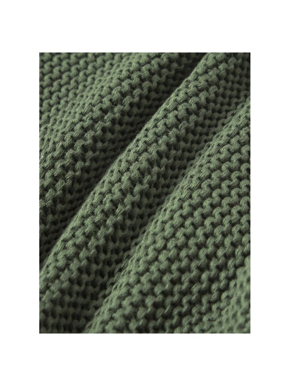 Housse de coussin en tricot de coton bio Adalyn, 100 % coton bio, certifié GOTS, Vert foncé, larg. 40 x long. 40 cm
