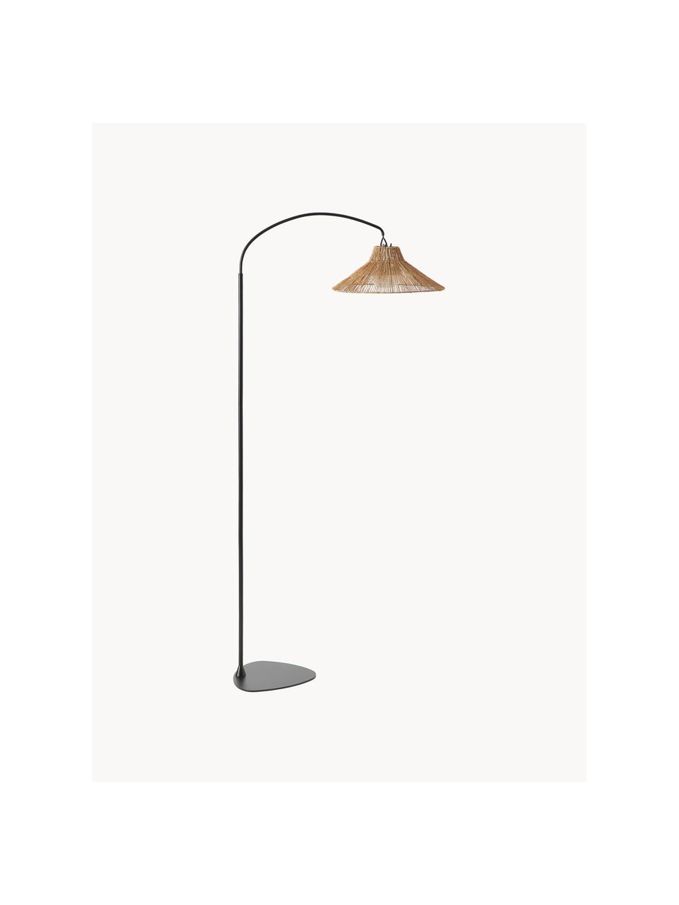 Handgemaakte dimbare LED vloerlamp Niza met afstandsbediening, Lampenkap: natuurlijke vezel, Lampvoet: gecoat metaal, Bruin, zwart, B 40 x H 167 cm