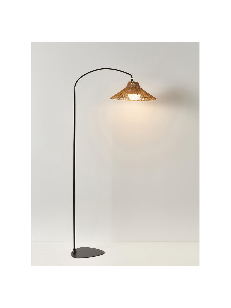 Lampada da giardino a LED luce regolabile fatta a mano con telecomando Niza, Paralume: fibra naturale, Base della lampada: metallo rivestito, Marrone, nero, Larg. 40 x Alt. 167 cm