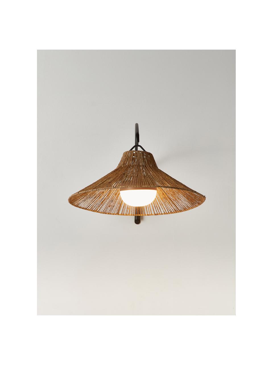 Handgemaakte dimbare LED vloerlamp Niza met afstandsbediening, Lampenkap: natuurlijke vezel, Lampvoet: gecoat metaal, Bruin, zwart, B 40 x H 167 cm