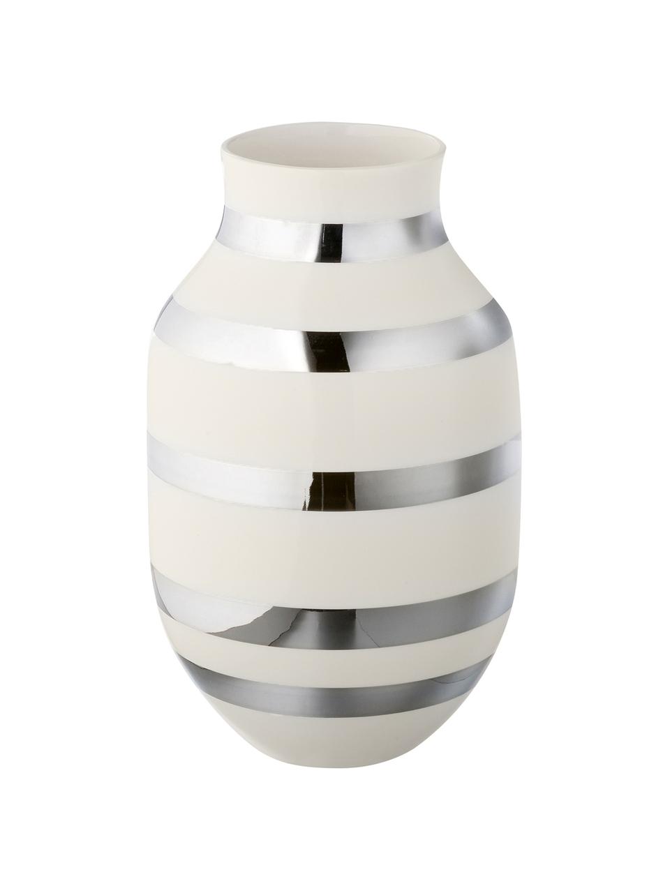 Große handgefertigte Design-Vase Omaggio, Keramik, Silberfarben, glänzend, Weiß, Ø 20 x H 30 cm