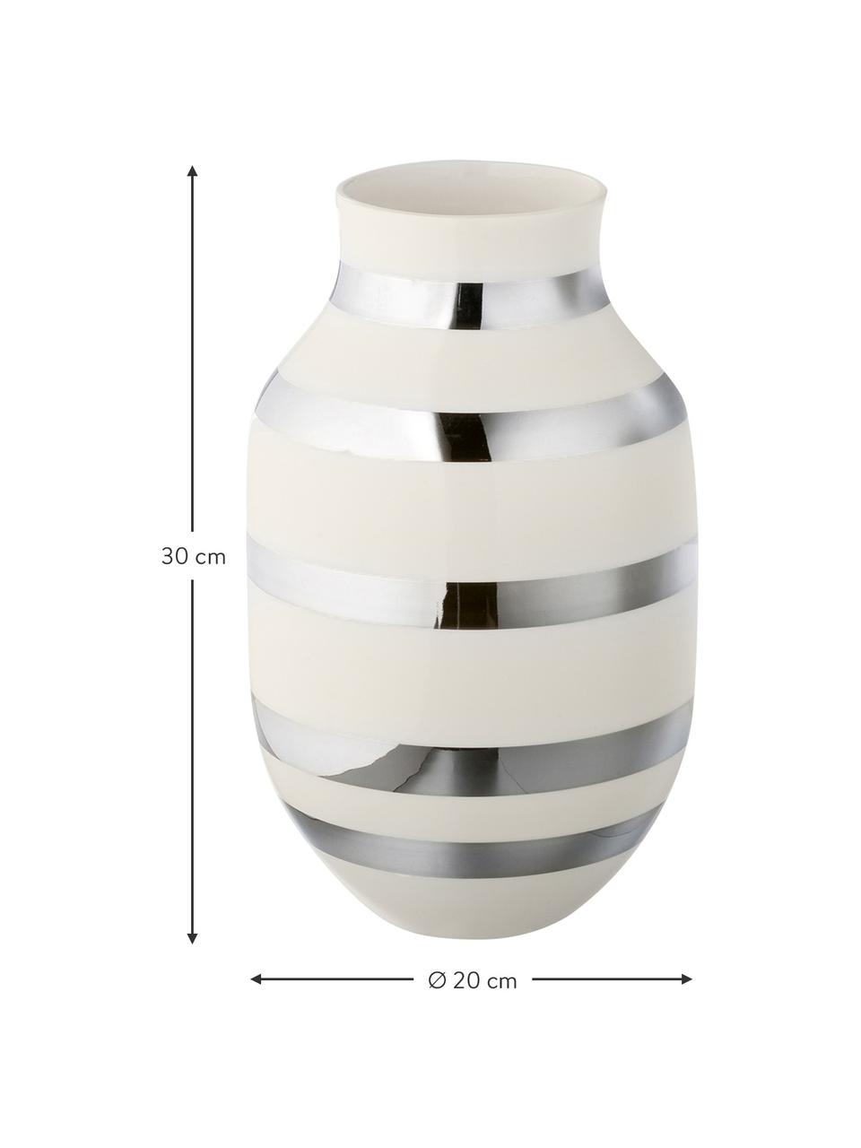 Grosse handgefertigte Design-Vase Omaggio, Keramik, Silberfarben, glänzend, Weiss, Ø 20 x H 30 cm