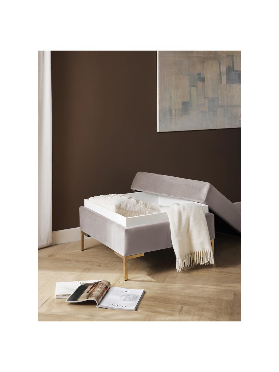 Tabouret de canapé en velours avec coffre Luna, Velours beige, larg. 77 x haut. 49 cm