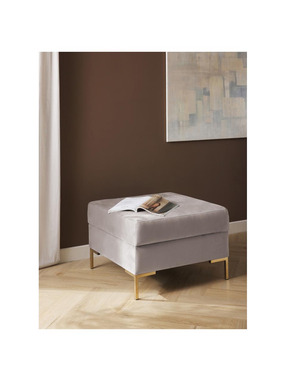 Sofa-Hocker Luna aus Samt mit Stauraum, Bezug: Samt (100 % Polyester), O, Gestell: Massives Buchenholz, Schi, Samt Greige, Goldfarben, B 77 x H 49 cm