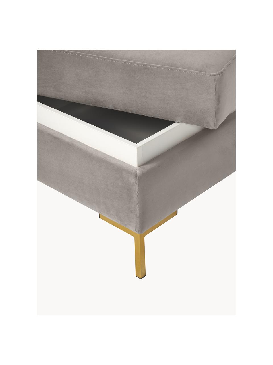 Reposapiés puf de terciopelo Luna, con espacio de almacenamiento, Funda: terciopelo (100% poliéste, Estructura: madera maciza de haya, ma, Patas: metal galvanizado, Terciopelo greige, dorado, An 77 x Al 49 cm