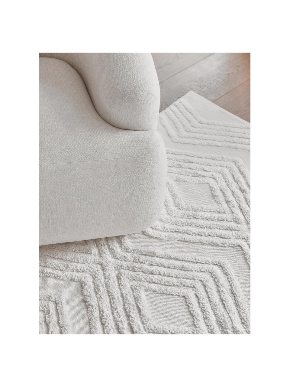 Alfombra artesanal de algodón texturizada Ziggy, 100% algodón, Crema, An 160 x L 230 cm (Tamaño M)