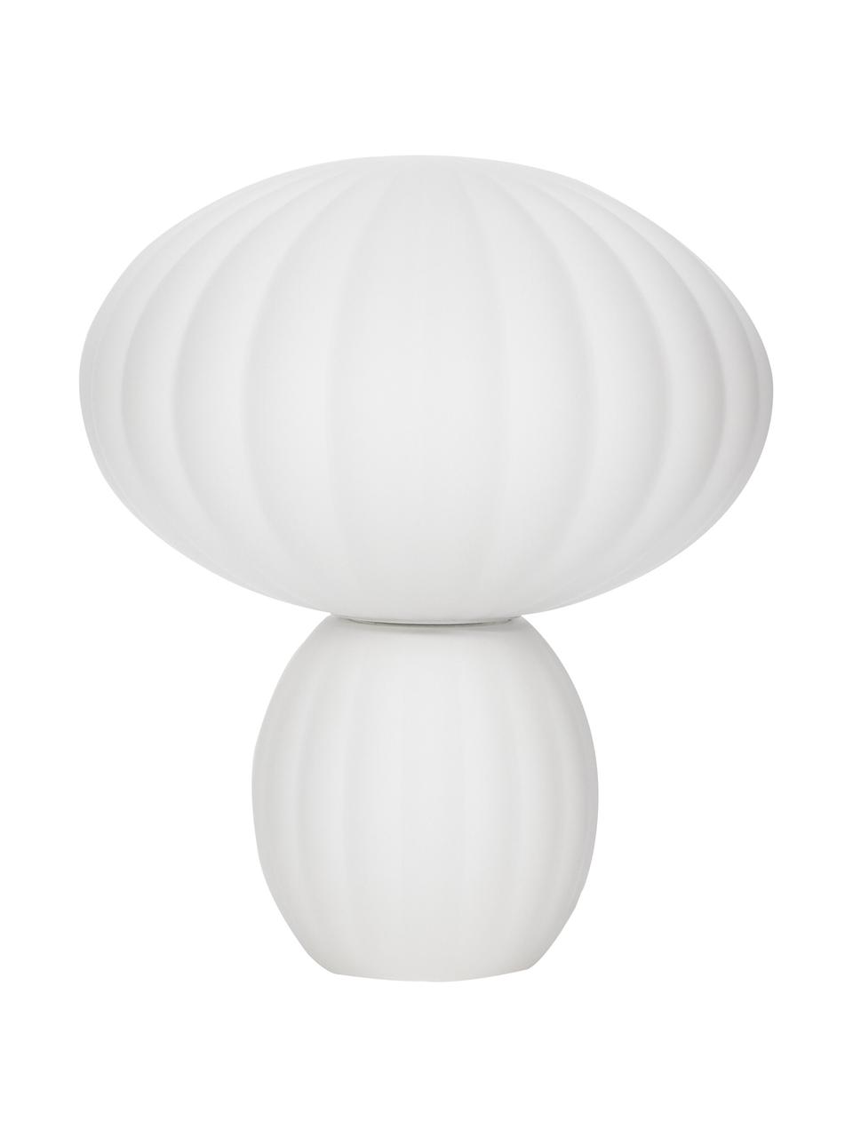 Kleine Tischlampe Bluni aus Opalglas, Lampenschirm: Opalglas, Lampenfuß: Metall, lackiert, Weiß, Ø 23 x H 28 cm