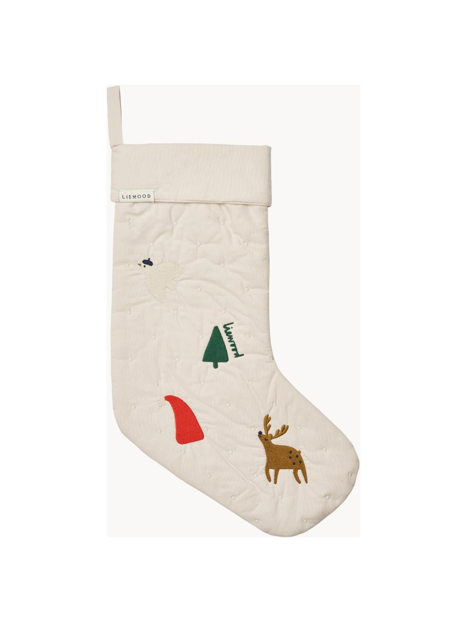 Chaussette de Noël Basil, Blanc cassé, multicolore, larg. 9 x long. 22 cm