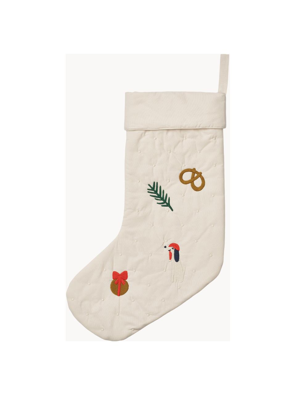 Chaussette de Noël Basil, Blanc cassé, multicolore, larg. 9 x long. 22 cm