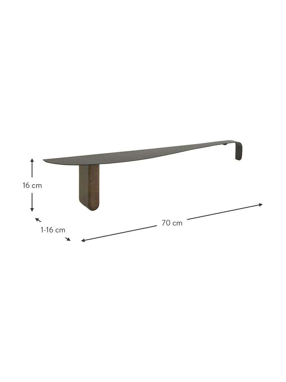 Półka ścienna Thelon, Tapicerka: metal powlekany, Stelaż: drewno mangowe, Drewno mangowe, czarny, S 70 x W 16 cm