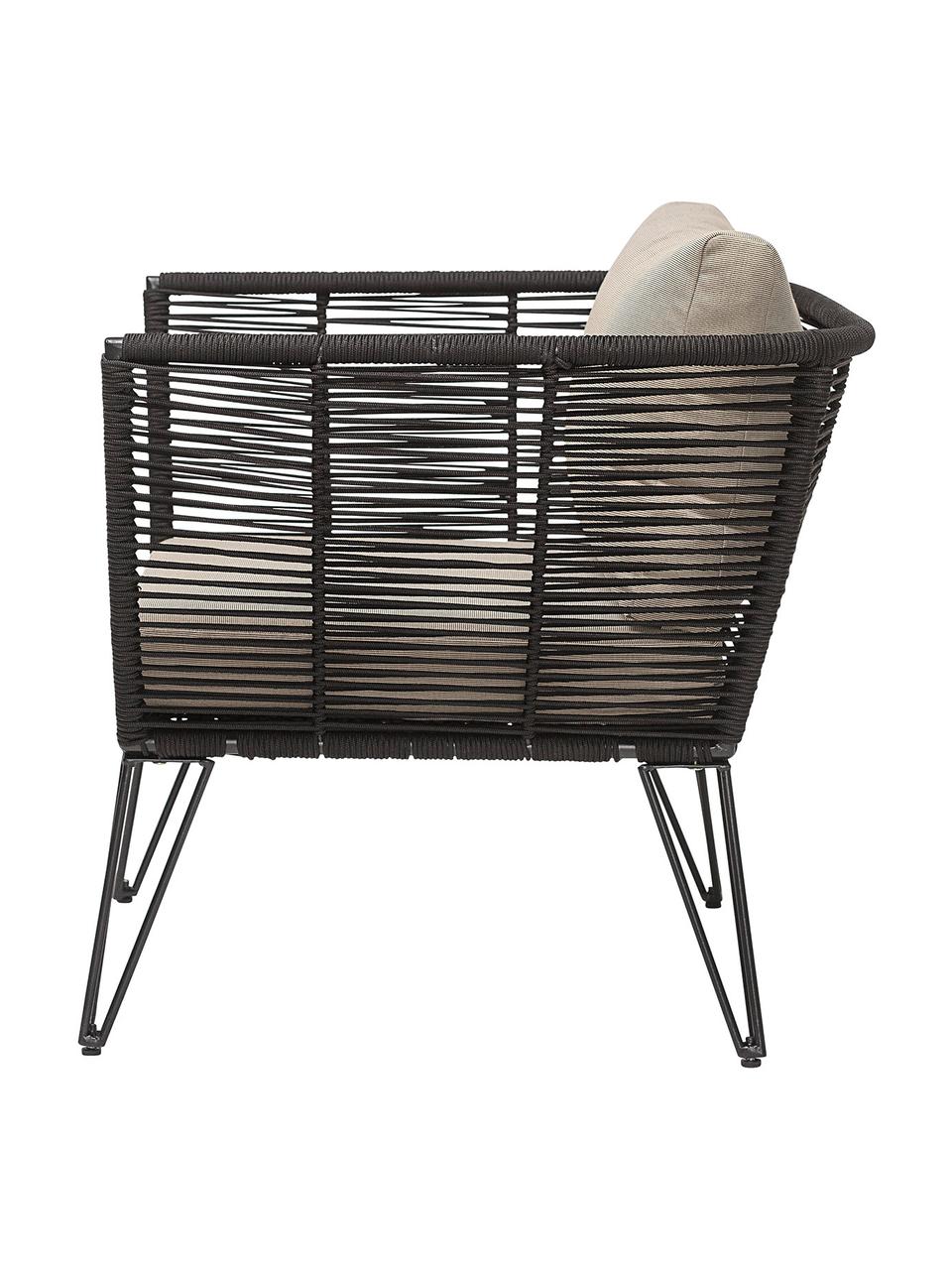 Tuin loungefauteuil Mundo met kunststoffen vlechtwerk, Bekleding: polyester De hoezen zijn , Frame: gepoedercoat metaal, Zitvlak: polyethyleen, Zwart, beige, B 87 x D 74 cm
