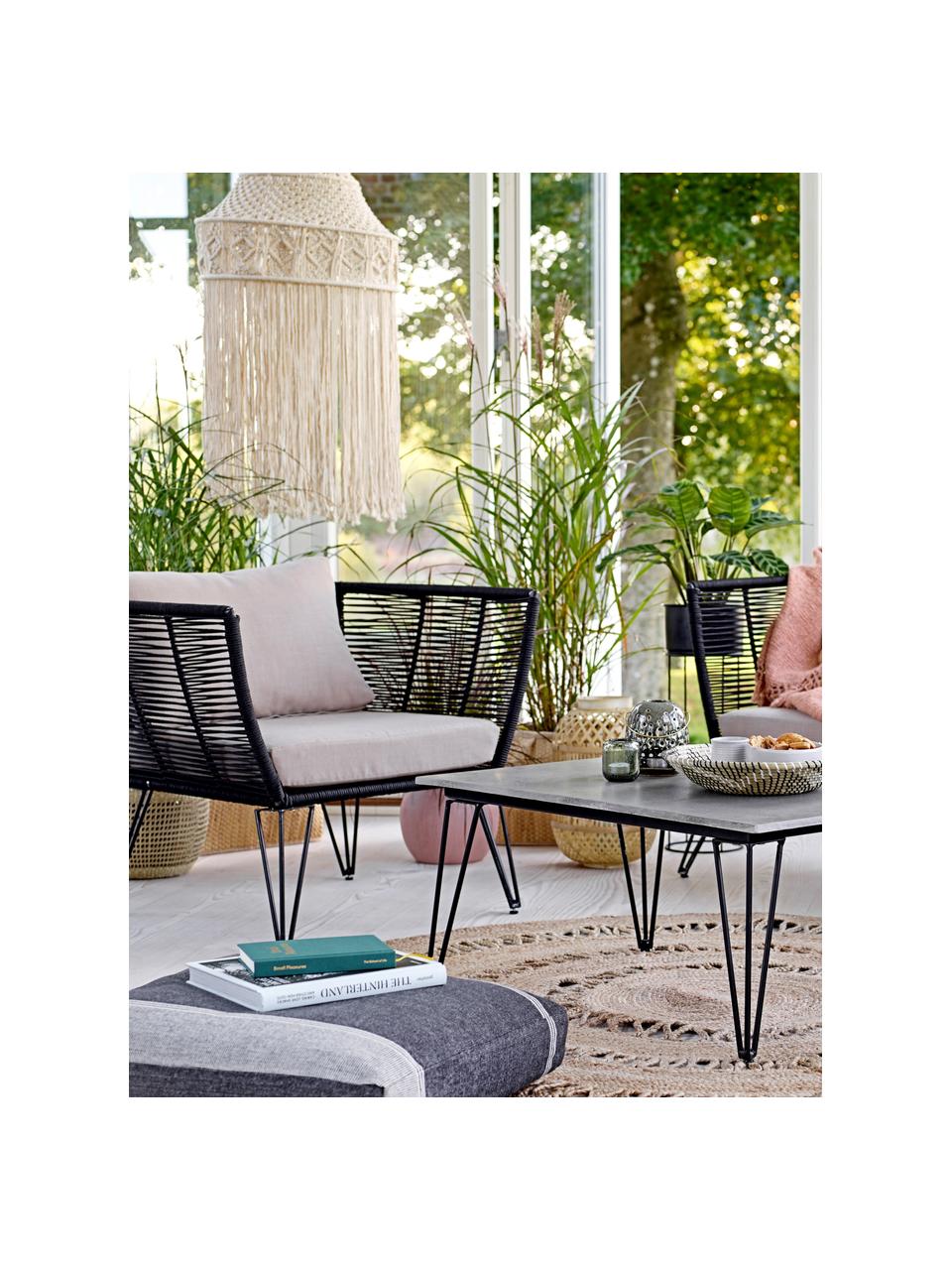 Garten-Loungesessel Mundo mit Kunststoff-Geflecht, Bezug: Polyester Die Bezüge sind, Gestell: Metall, pulverbeschichtet, Sitzfläche: Polyethylen, Webstoff Hellbeige, Schwarz, B 87 x T 74 cm